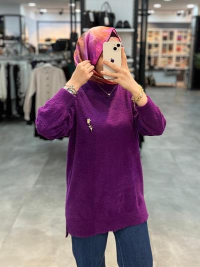 Nuss Dik Yaka Angora Tunik - Mor