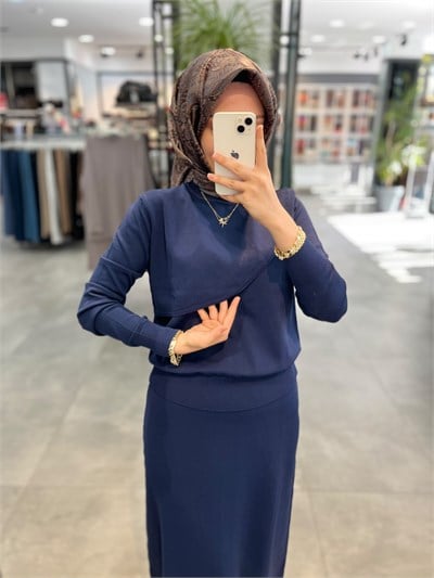 Nuss Pelerin Detaylı Bluz Etek Takım - Lacivert