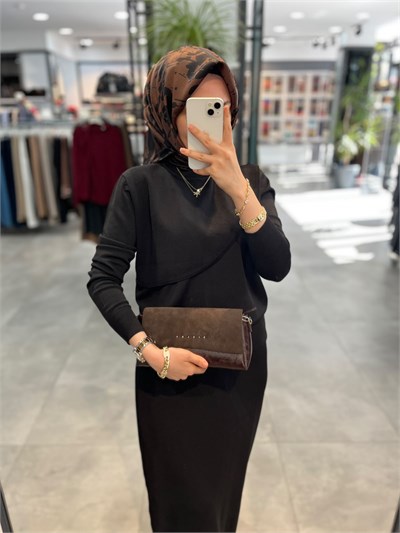Nuss Pelerin Detaylı Bluz Etek Takım - Siyah