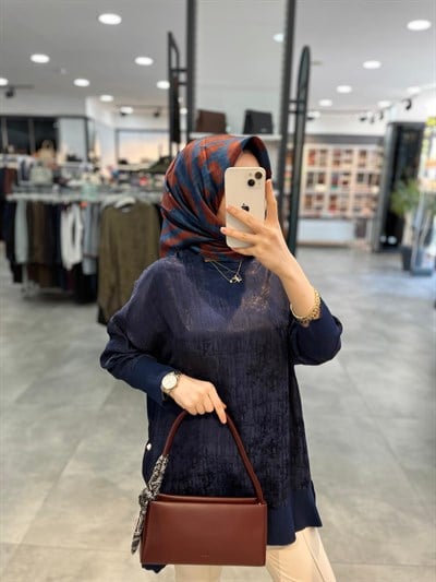 Nuss Ribanalı Jakar Tunik - Lacivert