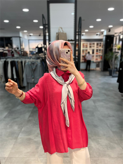 Nuss Triko Düşük Kol Basic Gömlek - Fuşya