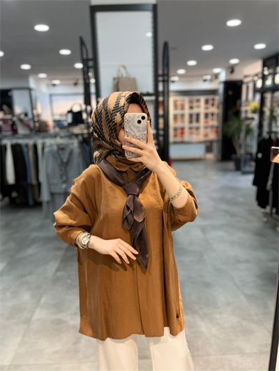 Nuss Triko Düşük Kol Basic Gömlek - Taba