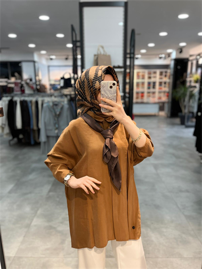 Nuss Triko Düşük Kol Basic Gömlek - Taba