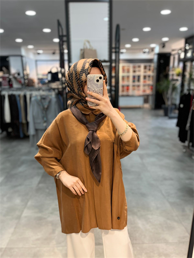 Nuss Triko Düşük Kol Basic Gömlek - Taba