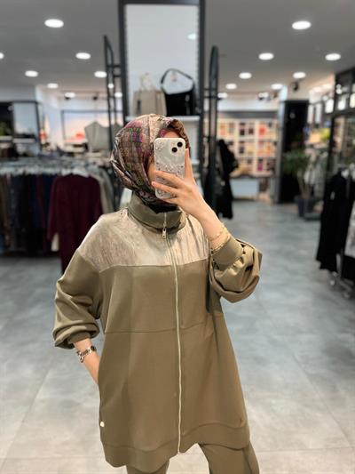Nuss Triko Önü Fermuarlı Oysho Takım - Haki