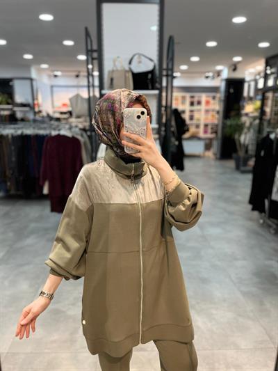 Nuss Triko Önü Fermuarlı Oysho Takım - Haki