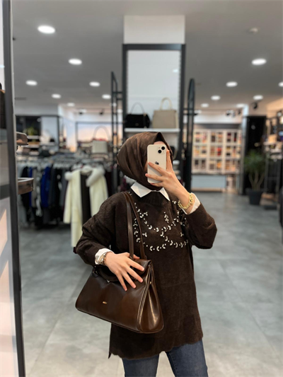 Nuss Triko Önü Taşlı Angora Tunik - Kahve