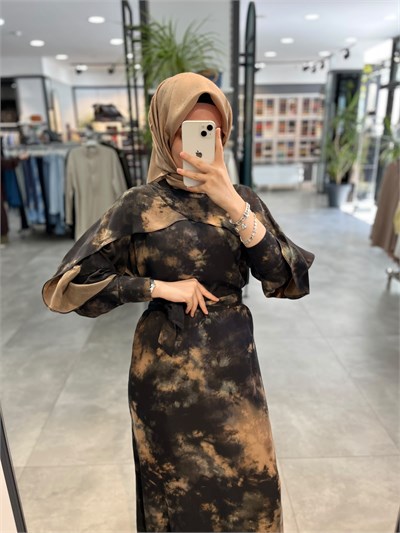 Nuss Triko Pelerin Detaylı Elbise - Camel