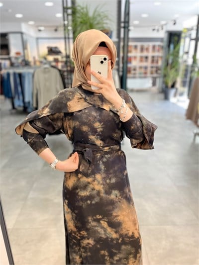 Nuss Triko Pelerin Detaylı Elbise - Camel