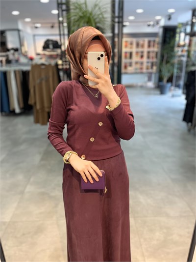Nuss Verev Düğme Aksesuarlı Kısa Tunik - Bordo