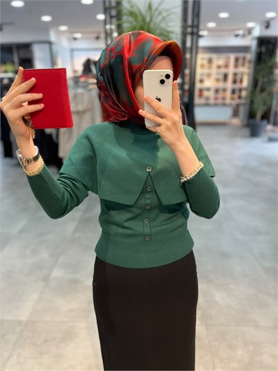 On Triko Düğme Detaylı Yarım Balıkçı Kazak - Nefti