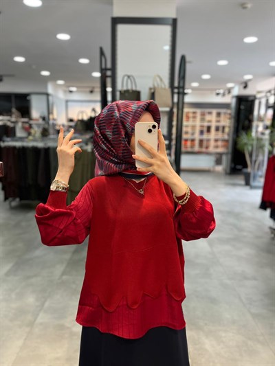 On Triko Saten Triko Kombinli Bluz - Bordo
