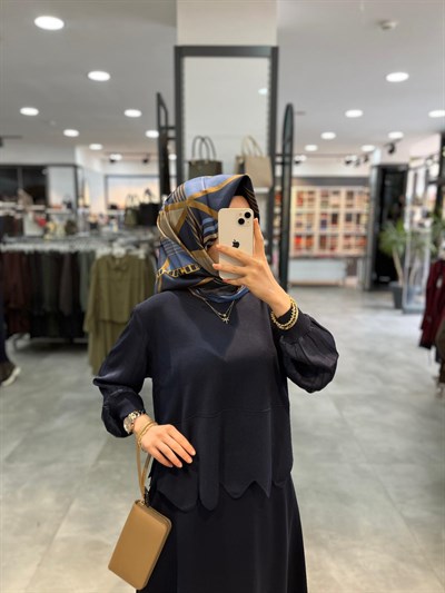On Triko Saten Triko Kombinli Bluz - Lacivert