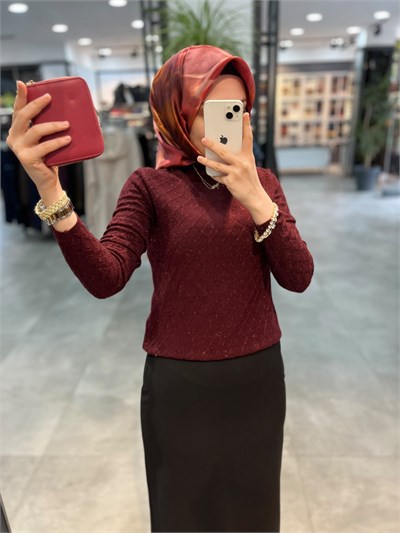 On Triko Simli Dik Yaka Kazak - Bordo