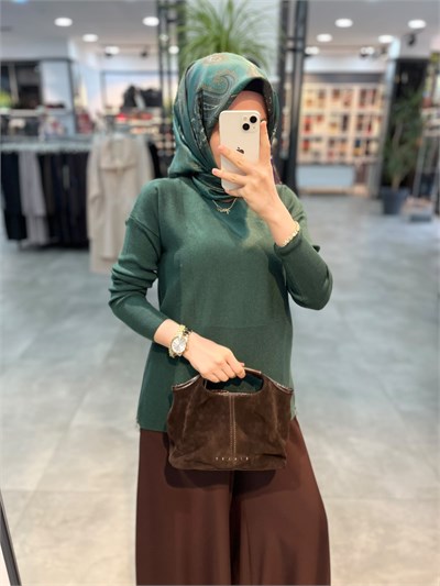 On Triko Yanı Fermuarlı Kazak - Nefti