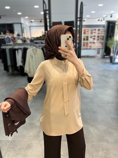 Qotans Fular Detaylı Bluz - Hardal