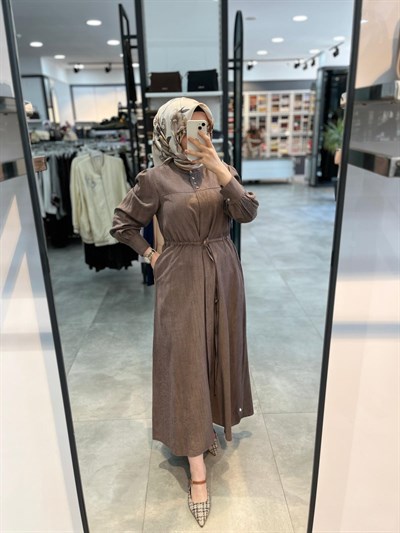 Tuğba Beli Tünelli Elbise - Kahve