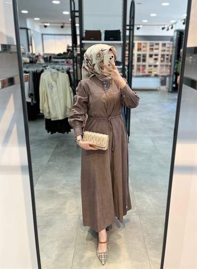 Tuğba Beli Tünelli Elbise - Kahve