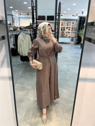 Tuğba Beli Tünelli Elbise - Kahve