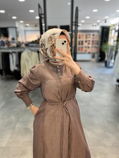Tuğba Beli Tünelli Elbise - Kahve