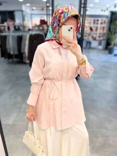TUğba Gömlek Yaka Beli Kuşaklı Gömlek - Pembe