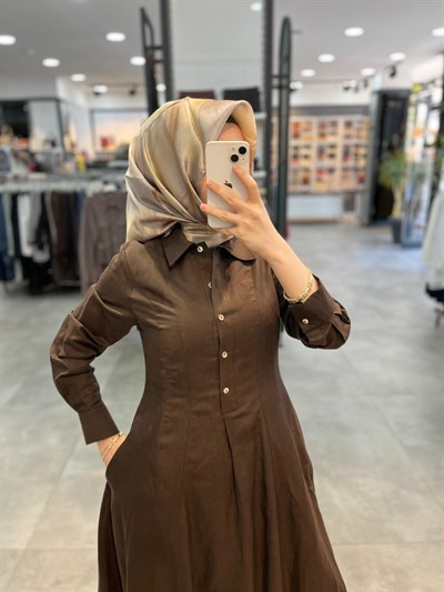 Tuğba Gömlek Yaka Elbise - Acı Kahve