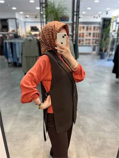 Tuğba Kruvaze Yaka Yelek - Kahve