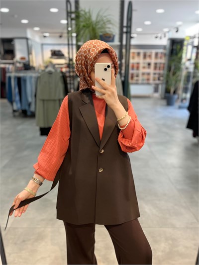 Tuğba Kruvaze Yaka Yelek - Kahve