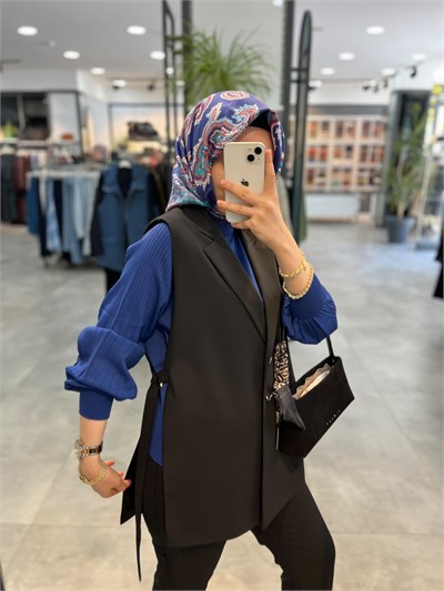 Tuğba Kruvaze Yaka Yelek - Siyah