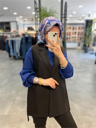 Tuğba Kruvaze Yaka Yelek - Siyah
