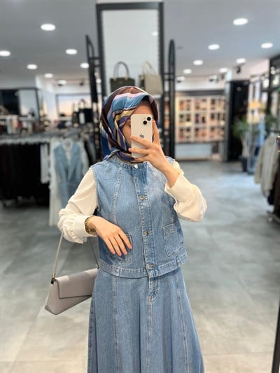Tuğba Kup Detaylı Yelek - Mavi