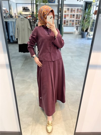 Tuğba Modal Karışım Volanlı Etek - Mürdüm