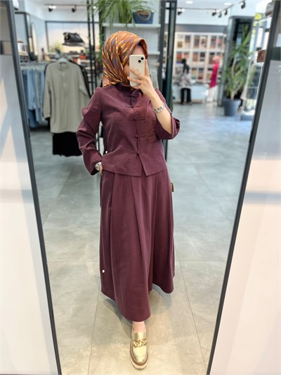 Tuğba Modal Karışım Volanlı Etek - Mürdüm
