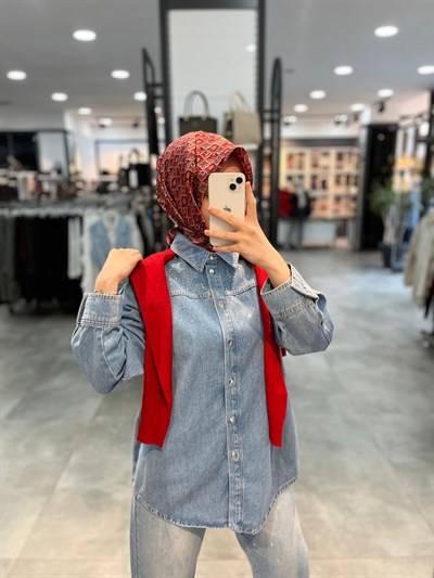 Tuğba Ön Omzu Taş Detaylı Denim Ceket - Mavi
