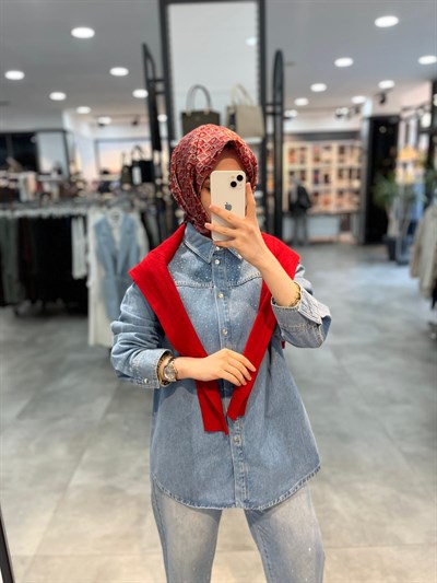 Tuğba Ön Omzu Taş Detaylı Denim Ceket - Mavi