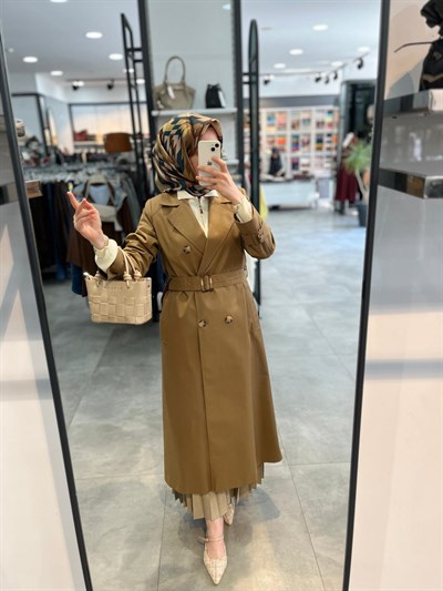 Tuğba Rüzgarlık Detaylı Kruvaze Trençkot - Olive