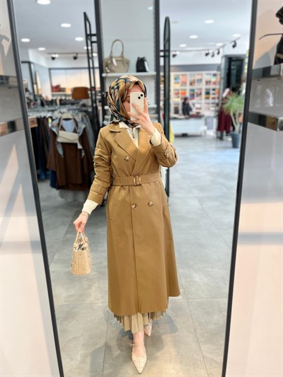 Tuğba Rüzgarlık Detaylı Kruvaze Trençkot - Olive