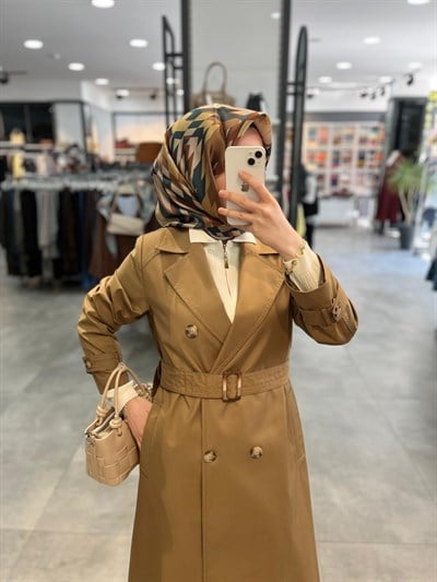 Tuğba Rüzgarlık Detaylı Kruvaze Trençkot - Olive