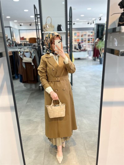 Tuğba Rüzgarlık Detaylı Kruvaze Trençkot - Olive