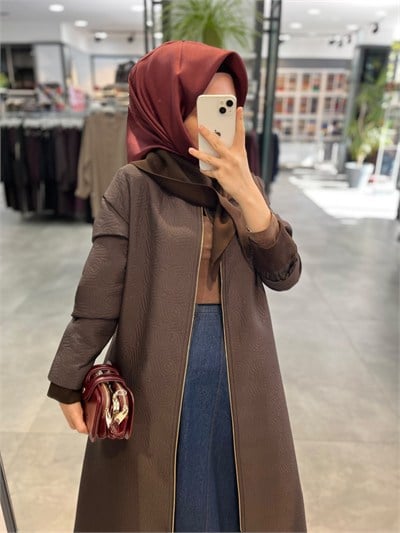 Tuğba Triko Şal Detaylı Kap - Kahve