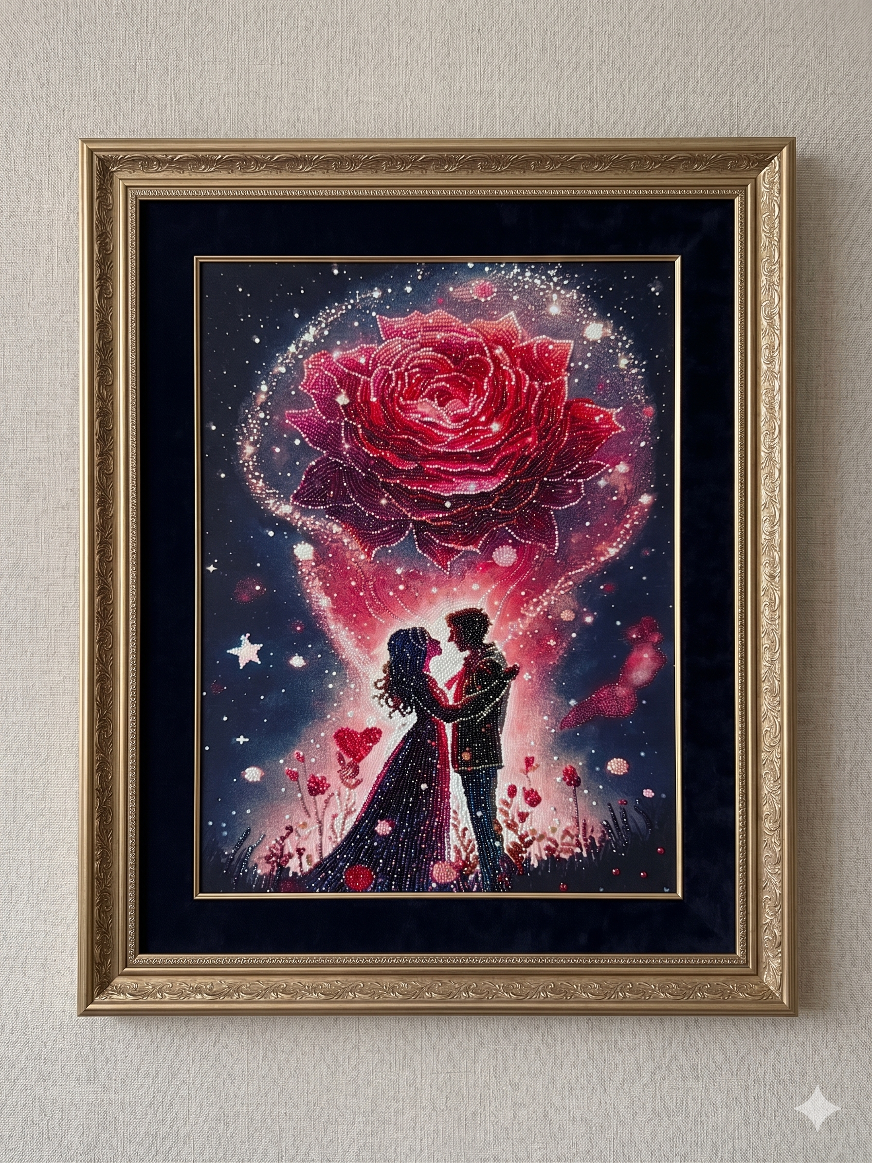Elmas Mozaik Tablo, 50x65cm Romantik Çift Boncuk Yapıştırma Kiti 