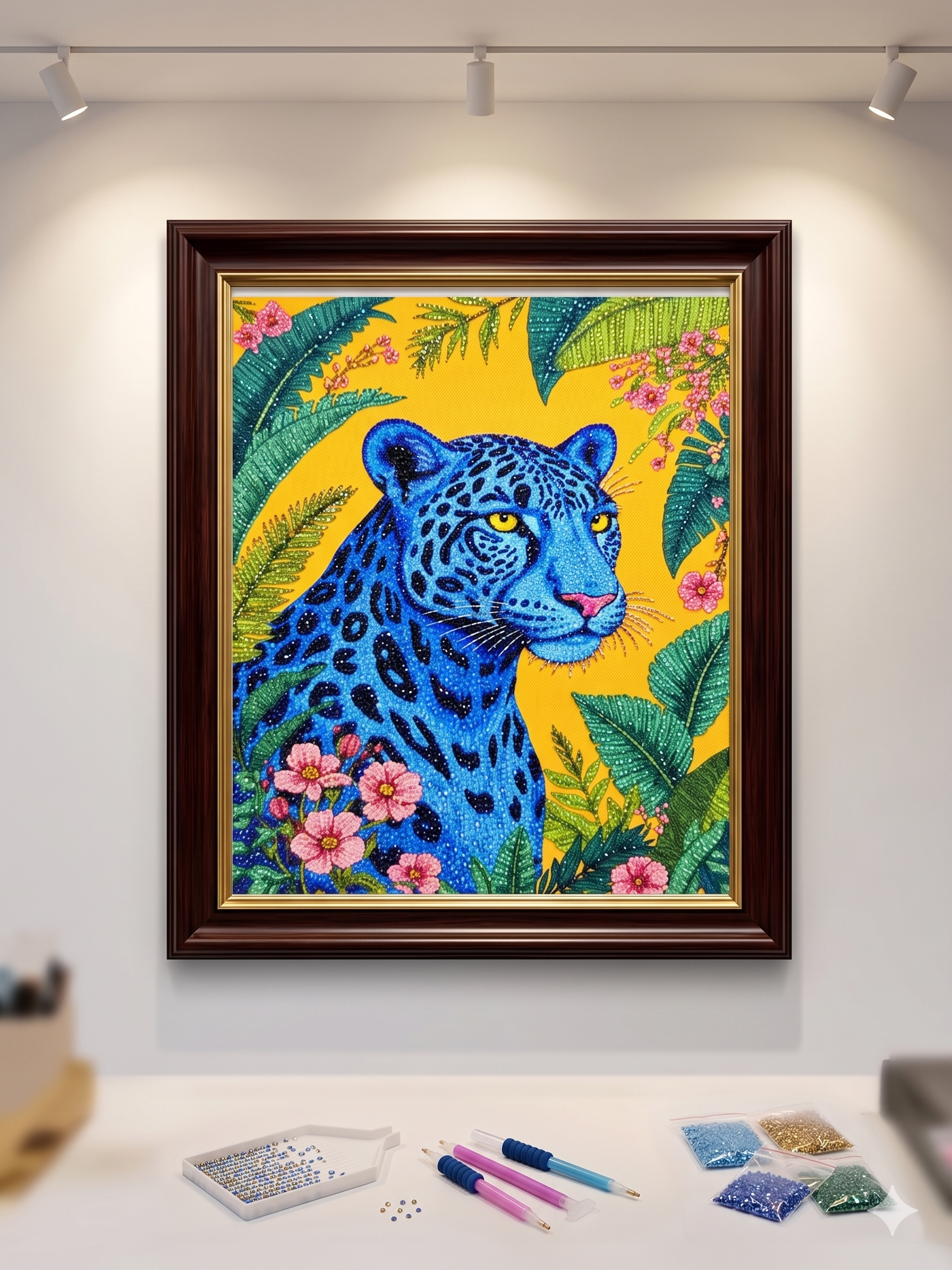 Boncuk İşleme Kiti 50 x 65 Mavi Leopar