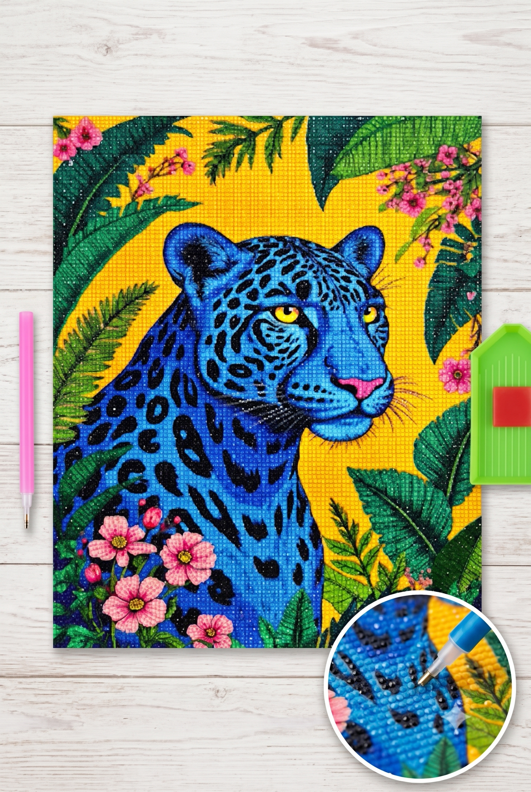 Boncuk İşleme Kiti 50 x 65 Mavi Leopar