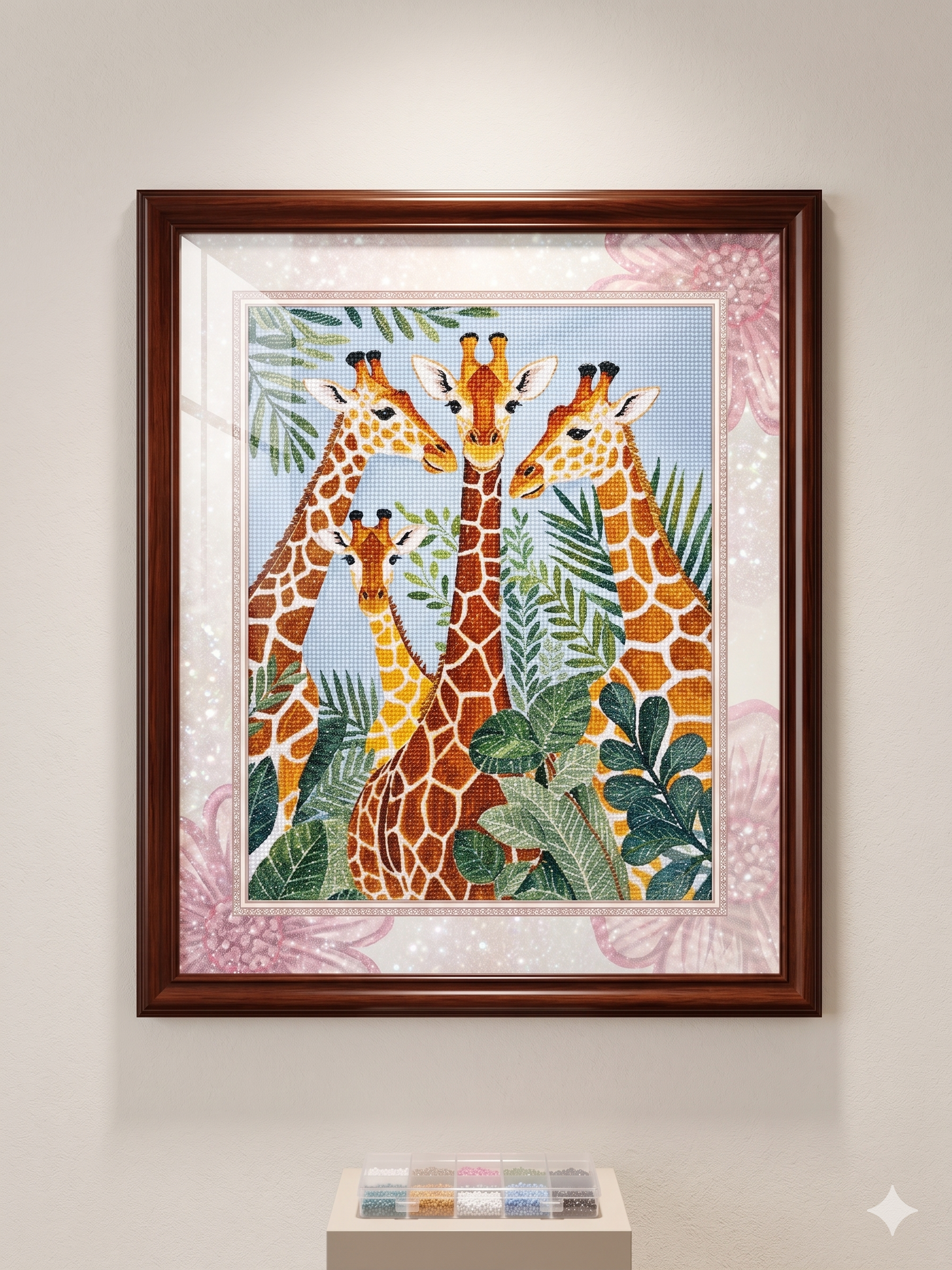 Elmas Mozaik Tablo, 50x65cm Zürafalar Boncuk Yapıştırma Kiti 