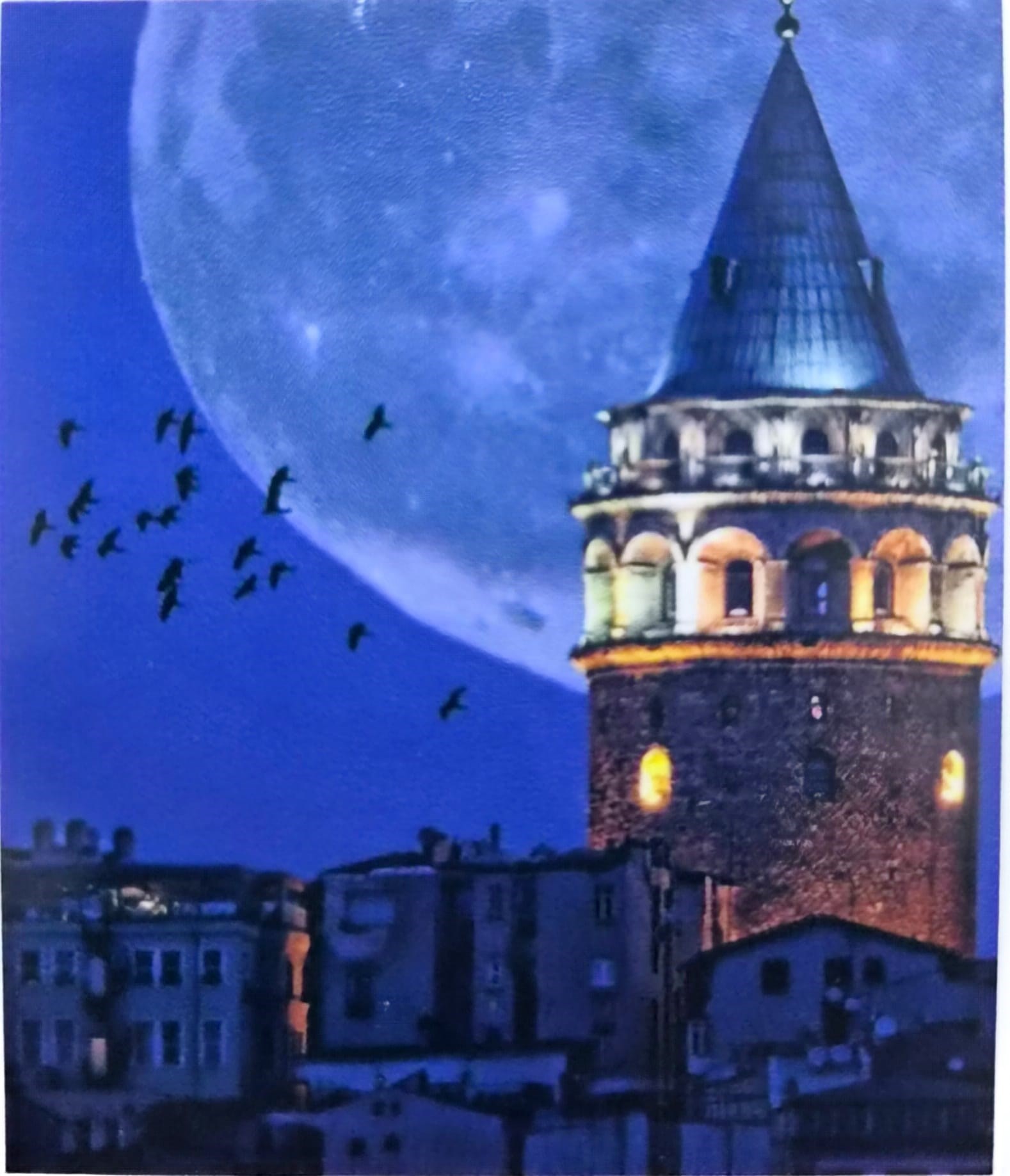 Elmas Mozaik Tablo, 50x40cm Galata Kulesi Boncuk Yapıştırma Kiti 