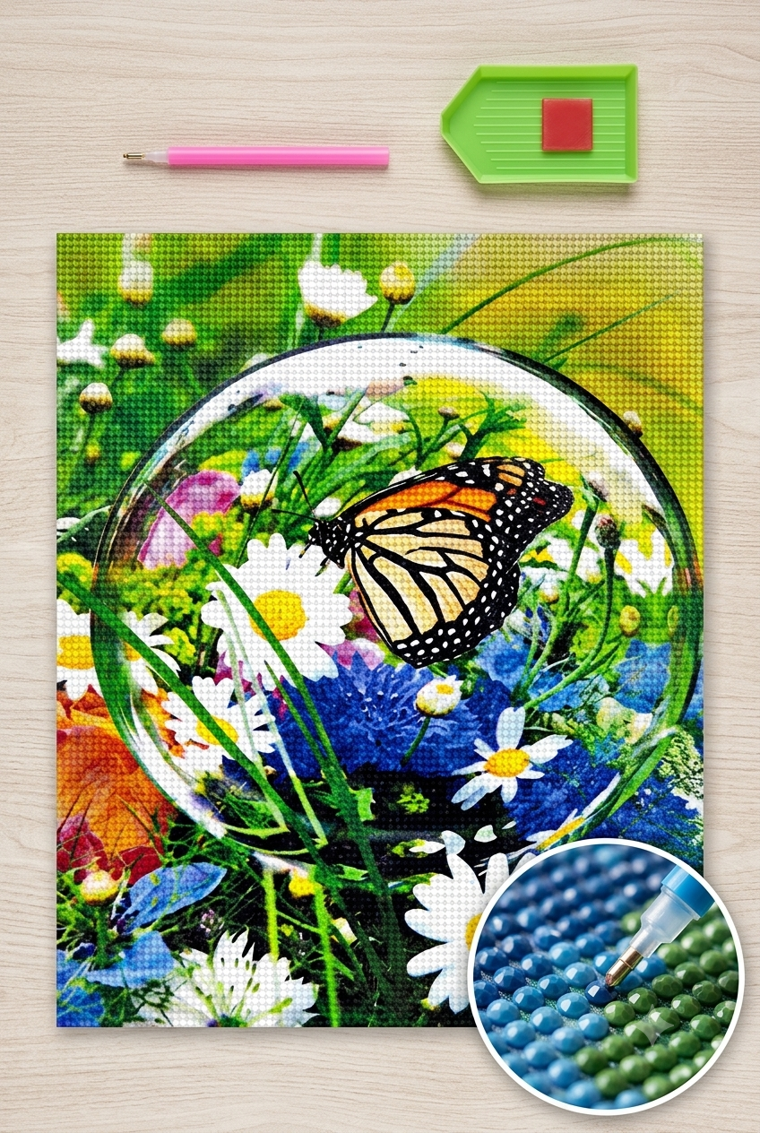 Elmas Mozaik Tablo, 50x40cm Kelebek Boncuk Yapıştırma Kiti 