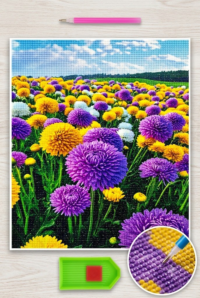Elmas Mozaik Tablo, 50x40cm Ortanca Boncuk Yapıştırma Kiti 