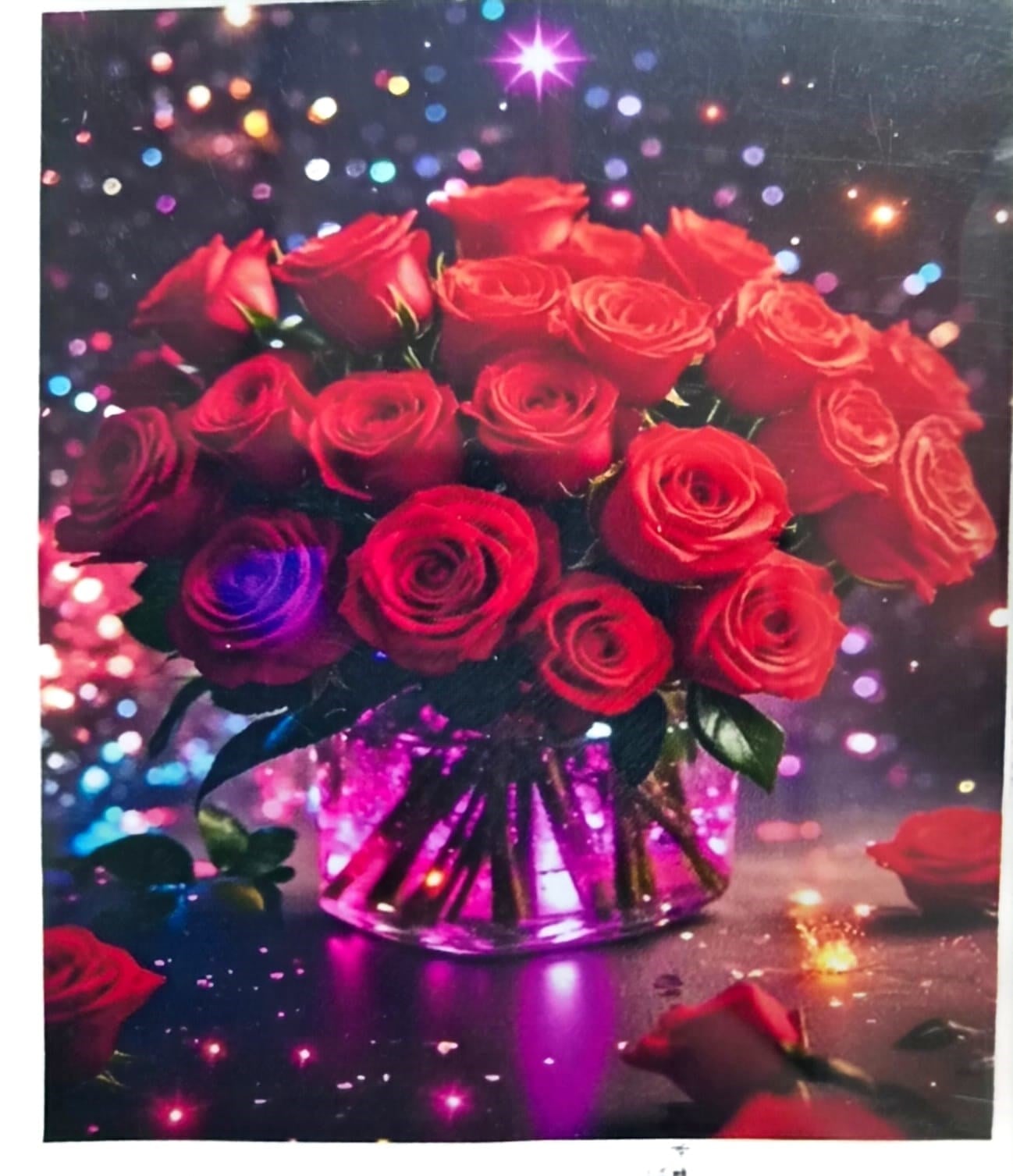 Elmas Mozaik Tablo, 50x65cm Kırmızı Renkli Güller Boncuk Yapıştırma Kiti 