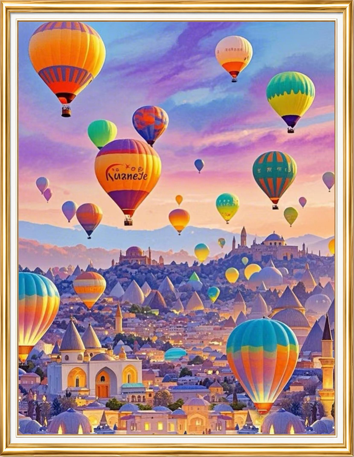 Elmas Boyama Puzzle Kit, Kapadokya Üzerinde Balonlar 40x50 cm Mozaik