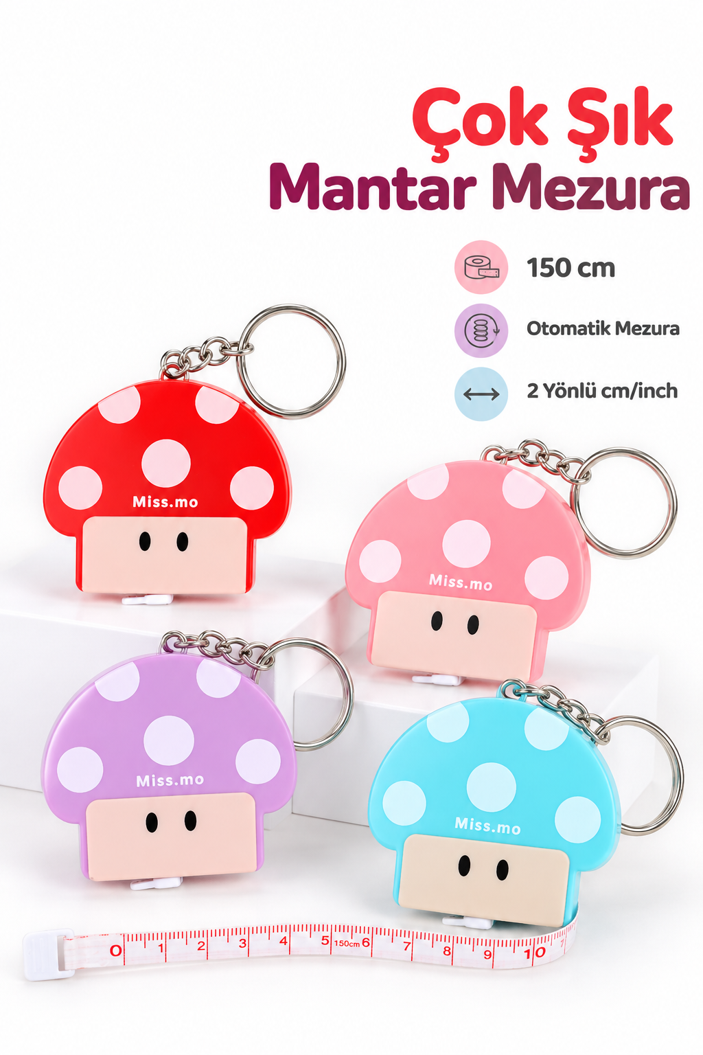 Mantar Mezura Çok Şık 150cm/60inç Otomatik Ölçüm Mezurası 1 Adet